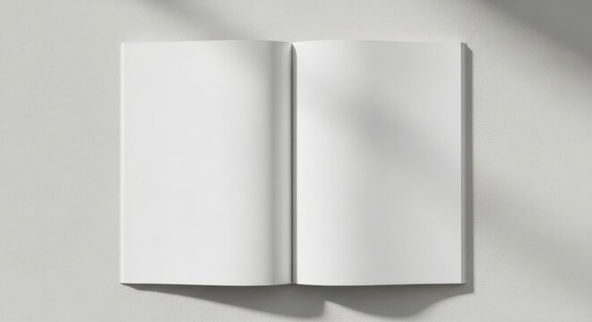 Open Blank Book Magazine Mockup on Soft Grey Surface with Shadow