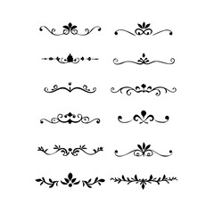 Text dividers doodle set. Wedding decorative elements. Divider ornament, borders, vintage line separators. Hand drawn vector illustration isolated on white background
