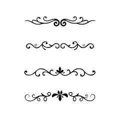 Text dividers doodle set. Wedding decorative elements. Divider ornament, borders, vintage line separators. Hand drawn vector illustration isolated on white background