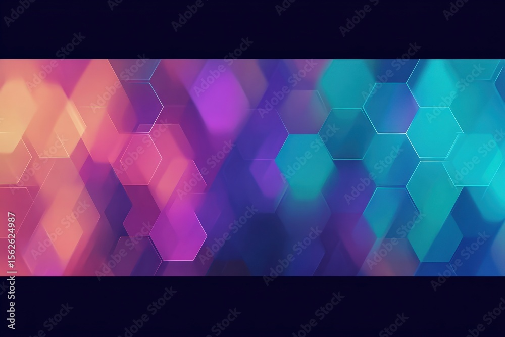 Poster Abstract Hexagonal Geometric Pattern with Vibrant Color Gradient in Modern Digital Design Background for Technology and Creative Projects