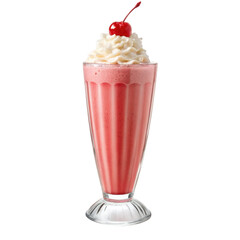 Glass of strawberry milkshake on a transparent background