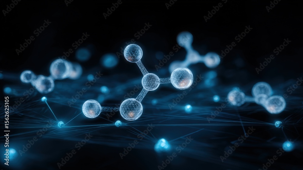 Poster advanced molecular structure illustration showing interconnected atoms and bonds in a scientific con