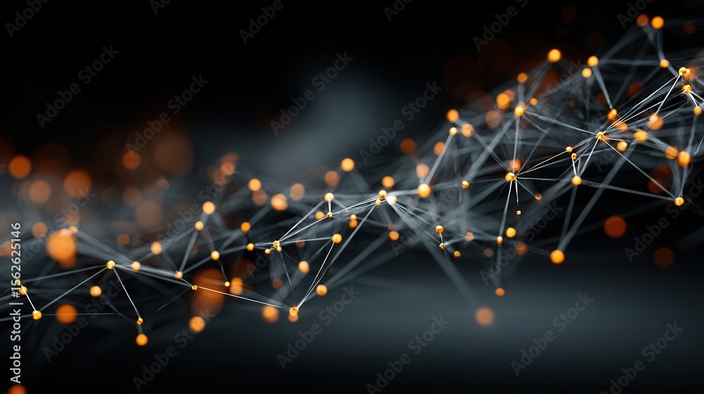 Poster abstract network connection with neon orange and black background