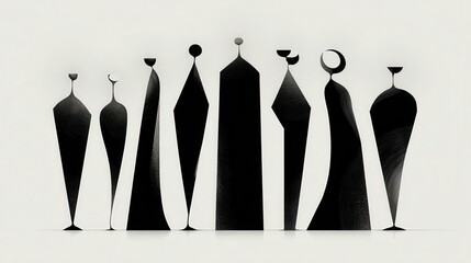 Abstract Black and White Figures in Artistic Silhouette Composition