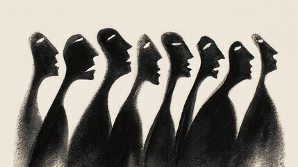 Abstract Silhouettes of Figures Expressing Emotion in Monochrome Art