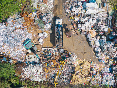 Aerial Resource Recycling Plant Waste Machinery View
