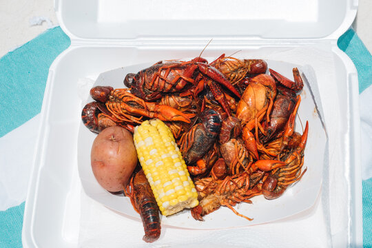 Crawfish Boil Lunch in Takeout Container