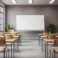 Empty Classroom School Education Study Learning Desk Chair Whiteboard Interior