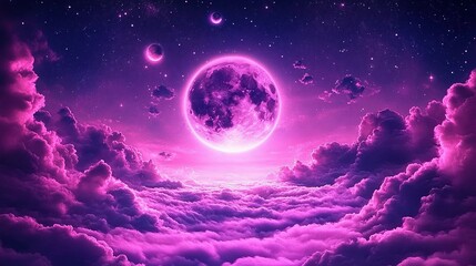 A vibrant, mystical night sky above a sea of clouds.