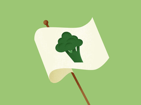 Illustration of a waving flag with a broccoli icon 