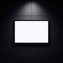 Obraz premium Blank screen on dark wall digital display template mockup
