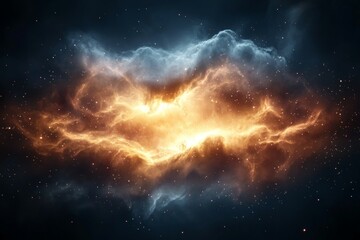 Space filled with stars and a large cloud of orange and blue
