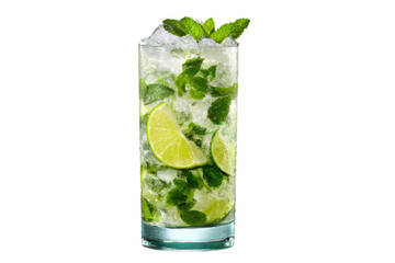 A glass of limeade with a lime wedge in it
