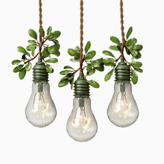 Three Rustic Hanging Light Bulbs with Greenery Decor