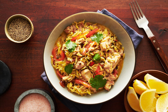 Chicken Orzo Stew in Bowl 