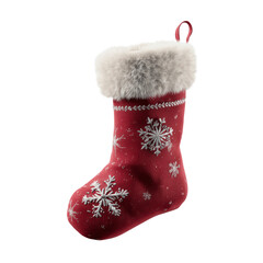 Festive Red Christmas Stocking with Snowflake Design and Fluffy White Cuff