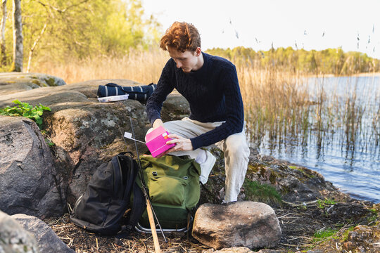 Young Angler with preparing for Fishing session
