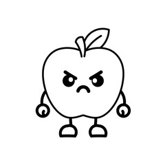 An angry apple cartoon character sketch, apple icon, apple logo, great as stickers and emots.