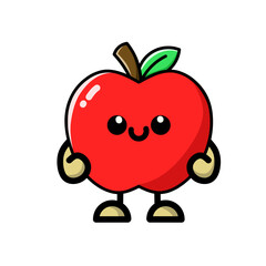 happy apple cartoon character, apple icon, apple logo, great as stickers and emots.