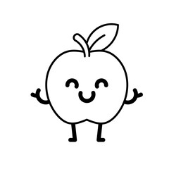 Cartoon character sketch of a happy smiling apple, apple icon, apple logo, great as sticker and emot.