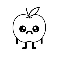 Cartoon character sketch of an apple looking sad, apple icon, apple logo, great as stickers and emots.