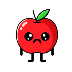 sad-looking apple cartoon character, apple icon, apple logo, good as stickers and emots.