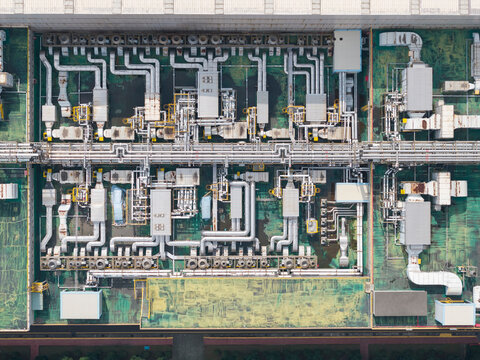 Aerial Industrial Facility with Complex Pipe Systems