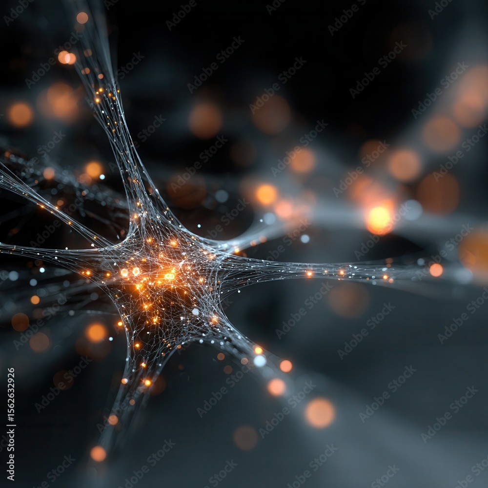 Poster connection of neurons in colorful abstract digital art representation
