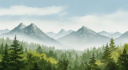 Fototapeta premium Misty Mountain Majesty: A Serene Landscape Painting