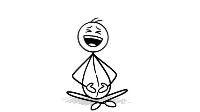 A diverse collection of stick figure characters in meditative poses expressing various emotions