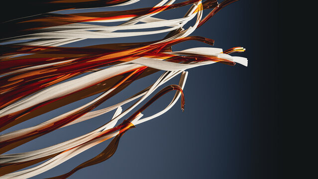Flow of fabric strips in vibrant abstract design