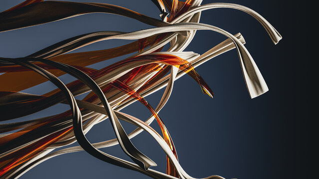 Flow of fabric strips in vibrant abstract design