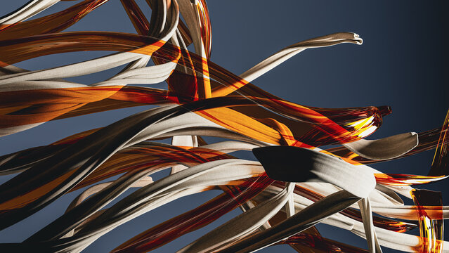 Flow of fabric strips in vibrant abstract design