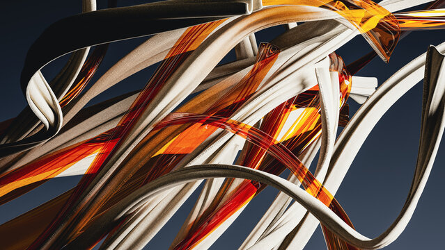 Flow of fabric strips in vibrant abstract design