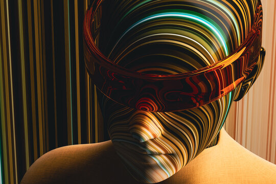 Colorful virtual portrait of humanoid in vintage glasses