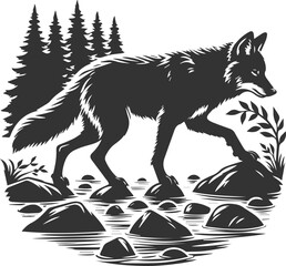 Obraz premium Coyote mammal wild animal black vector silhouette