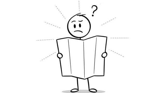 Lost Stick Figures with Maps Show Confused Expression and Directional Challenges