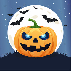 Spooky Halloween Jack-o'-lantern Under the Full Moon A Festive Illustration
