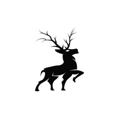 deer logo design deer hunter concept with black silhouette illustration of simple minimalist animal product brand template