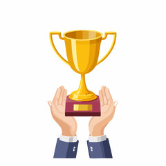 Golden Trophy in Hands Celebrating Success and Achievement