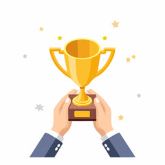 Celebrating Success Golden Trophy Award in Hands