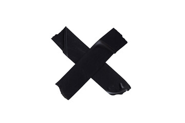 X Mark Made of Jagged Black Electrical Tape Pieces on Transparent Background PNG