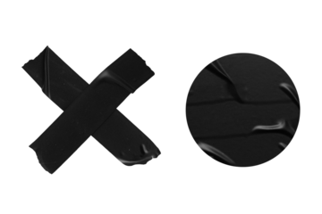 X Mark and Circle Made of Torn Black Electrical Tape on Transparent Background PNG