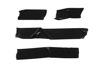 Several pieces of black electrical tape with jagged edges stuck together, with transparent...