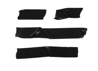 Several pieces of black electrical tape with jagged edges stuck together, with transparent background png