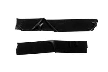2 pieces of black electrical tape with jagged edges stuck together, with transparent background png