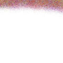 A vibrant scattering of colorful particles creates an abstract border