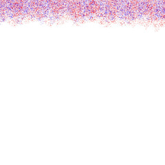Red and blue glitter particles on a white background creating a festive border