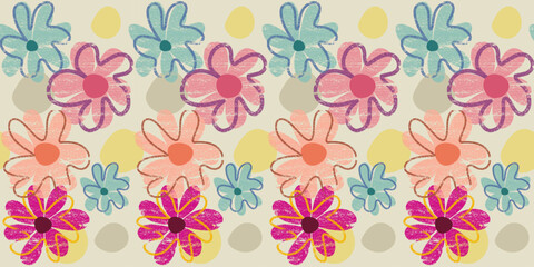 Seamless floral pattern with colorful flowers and leaves for fabric wallpaper or background design