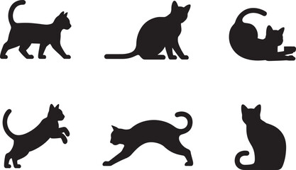 Collection of Elegant Cat Silhouettes Six Unique Poses